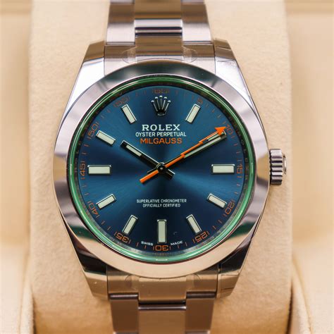 rolex milgauss z blue on wrist|Rolex z blue model.